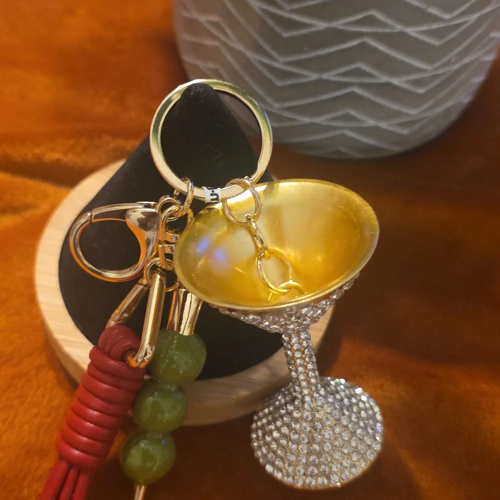 Piper Silver and Red Keychain with Green Beads